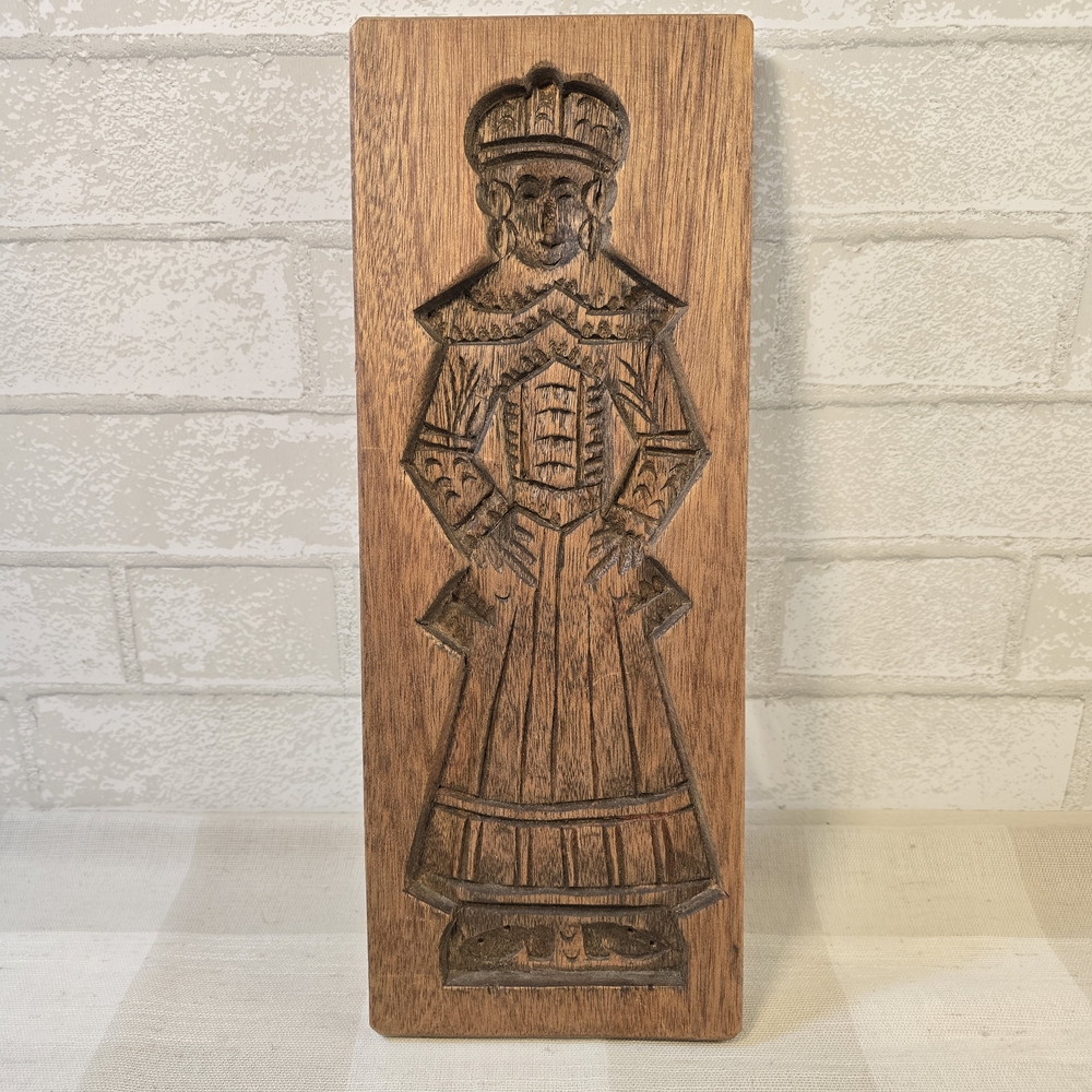 Vintage Cookie Press Mold Carved Wood Stamp Woman Figure 15” Rustic Wall Decor